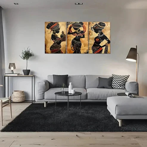 3pcs Ethnic Silhouette Women  Canvas Unframed - High Quality Print 100% Australian Made Wall Canvas