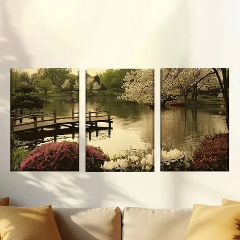 3pcs Charming Chinese Garden Wall Art Canvas Unframed - High Quality Print 100% Australian Made Wall Canvas - Bella Home Decor