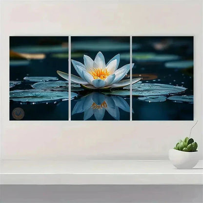3pcs Peaceful Water Lily Reflective Art YU Wall Art Set Canvas Unframed - High Quality Print 100% Australian Made Wall Canvas - Bella Home Decor