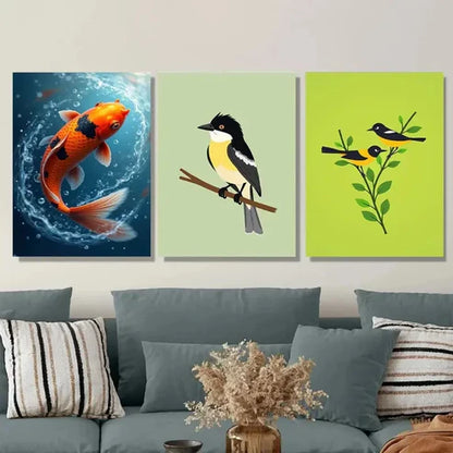 3pcs Colorful Fish and Birds Vibrant Nature Wall Art Set Wall Art Canvas Unframed – High Quality Print 100% Australian Made Wall Canvas - Bella Home Decor