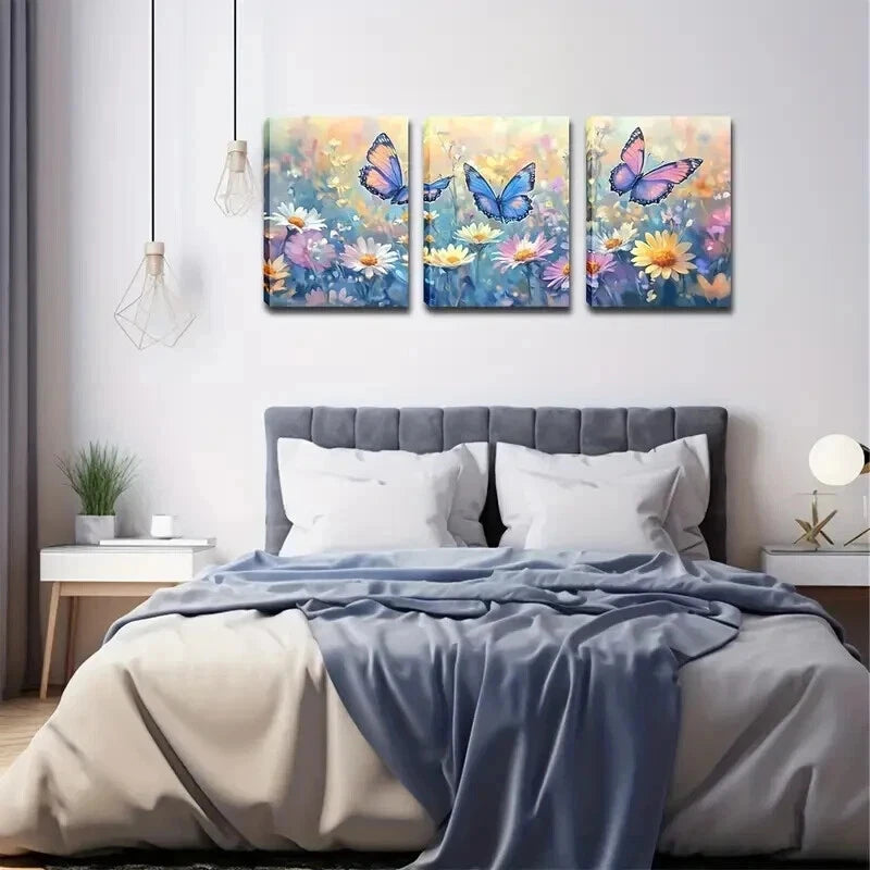 3pcs Three Gorgeous Butterflies Perfect Wall Art Set Canvas Framed 60x90cm - High Quality Print 100% Australian Made Wall Canvas Ready to Hang - Bella Home Decor