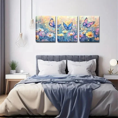 3pcs Three Gorgeous Butterflies Perfect Wall Art Set Canvas Framed 60x90cm - High Quality Print 100% Australian Made Wall Canvas Ready to Hang - Bella Home Decor