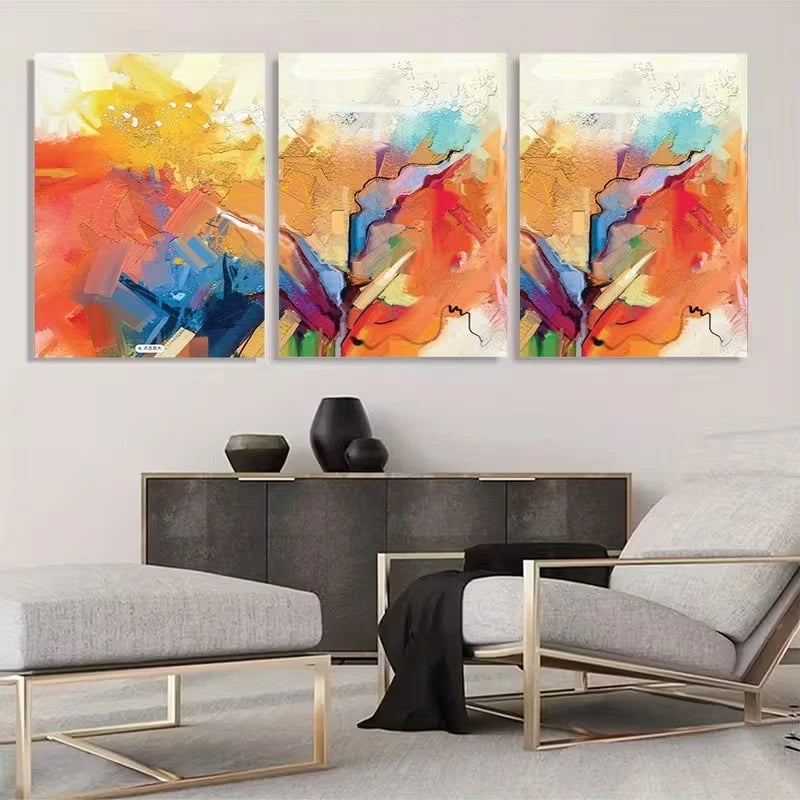 3pcs Pink Orange, Multi Color from Watercolor   Wall Art Set Canvas Framed 50x70cm - High Quality Print 100% Australian Made Wall Canvas Ready to Hang - Bella Home Decor