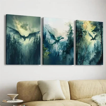 3pcs Dark Academy Mythical Creatures Perfect Wall Art Set Canvas Framed 50x70cm - High Quality Print 100% Australian Made Wall Canvas Ready to Hang - Bella Home Decor