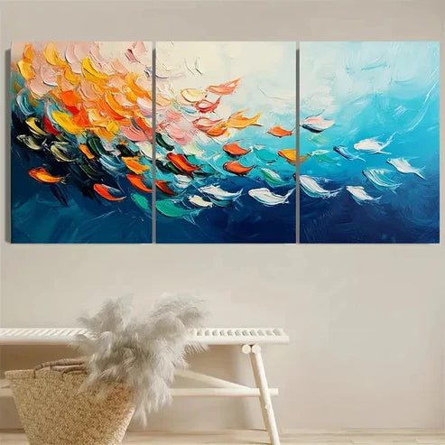 3pcs Abstract Fish School Art Sea Wall Art Set Canvas Unframed - High Quality Print 100% Australian Made Wall Canvas - Bella Home Decor