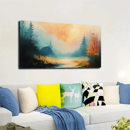 The Small House Trees Wall Art canvas office home room framed 120x60cm - Bella Home Decor