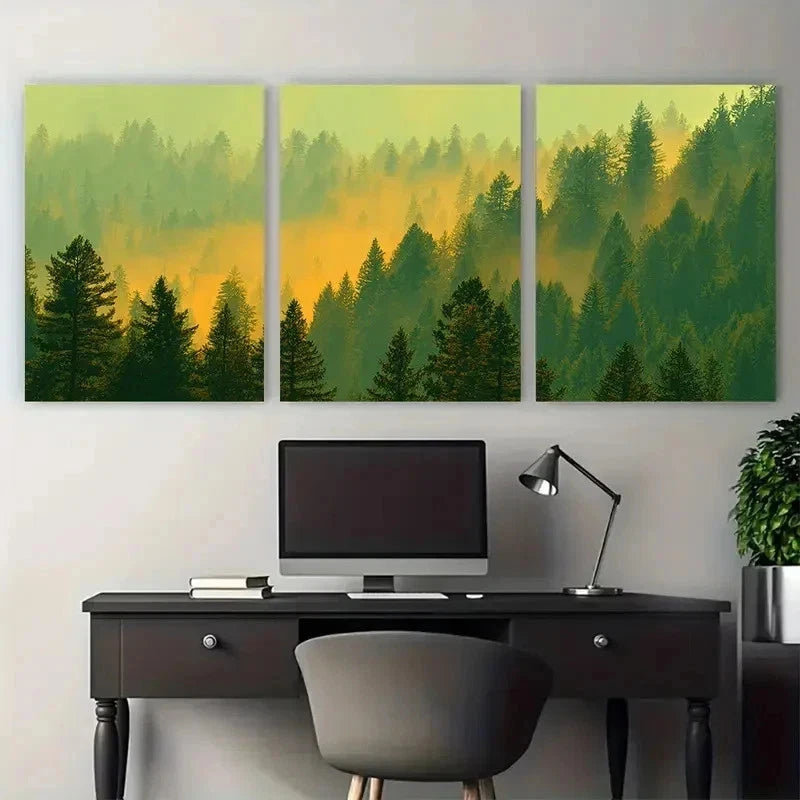 3pcs Long Wide Golden Sunrise Forest Perfect Wall Art Set Canvas Framed 50x70cm - High Quality Print 100% Australian Made Wall Canvas Ready to Hang