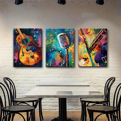 3pcs Vibrant Music-Inspired Color Perfect Design Wall Art Set Canvas Framed 60x90cm - High Quality Print 100% Australian Made Wall Canvas Ready to Hang - Bella Home Decor