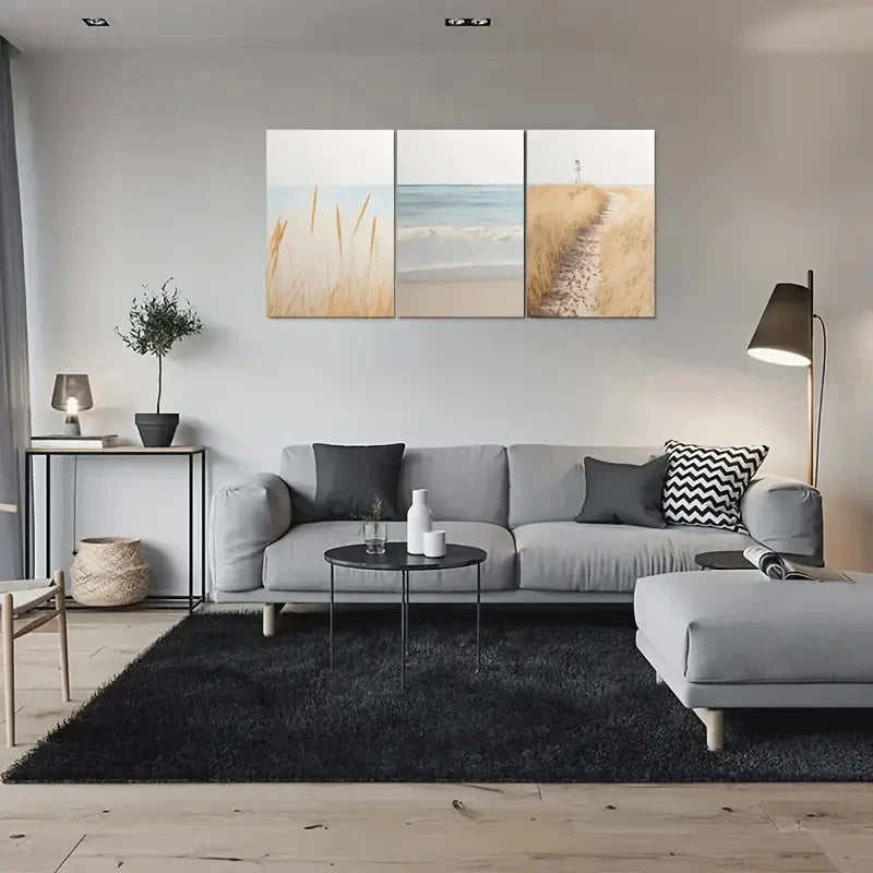 3pcs Coastal Decor with Sand Dunes and Lighthouse Metal Print Ready to Hang Art - Bella Home Decor