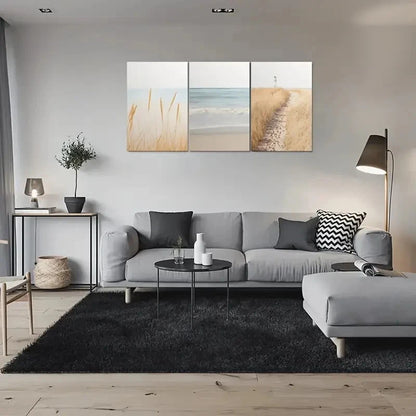 3pcs Coastal Decor with Sand Dunes and Lighthouse Metal Print Ready to Hang Art - Bella Home Decor