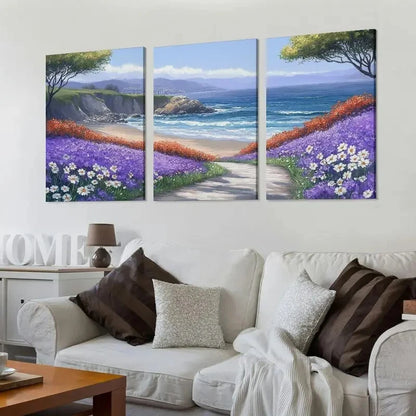 3pcs Blue Ocean & Daisy Wall Art Set Canvas Framed 50x70cm - High Quality Print 100% Australian Made Wall Canvas Ready to Hang