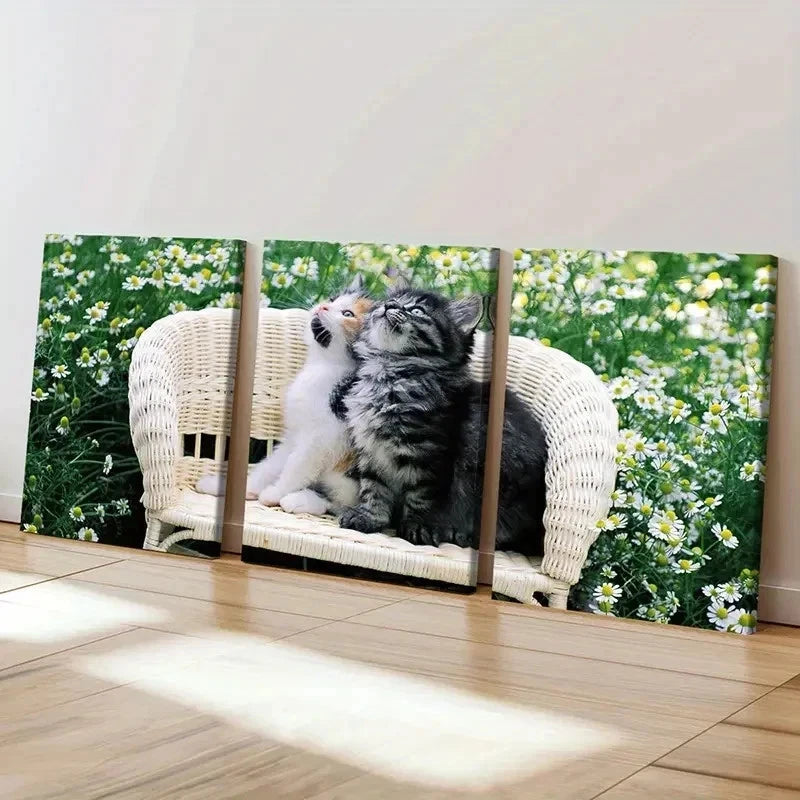 3pcs Pet Art Cute Little Cats Modern  Wall Art Set Canvas Framed 60x90cm - High Quality Print 100% Australian Made Wall Canvas Ready to Hang