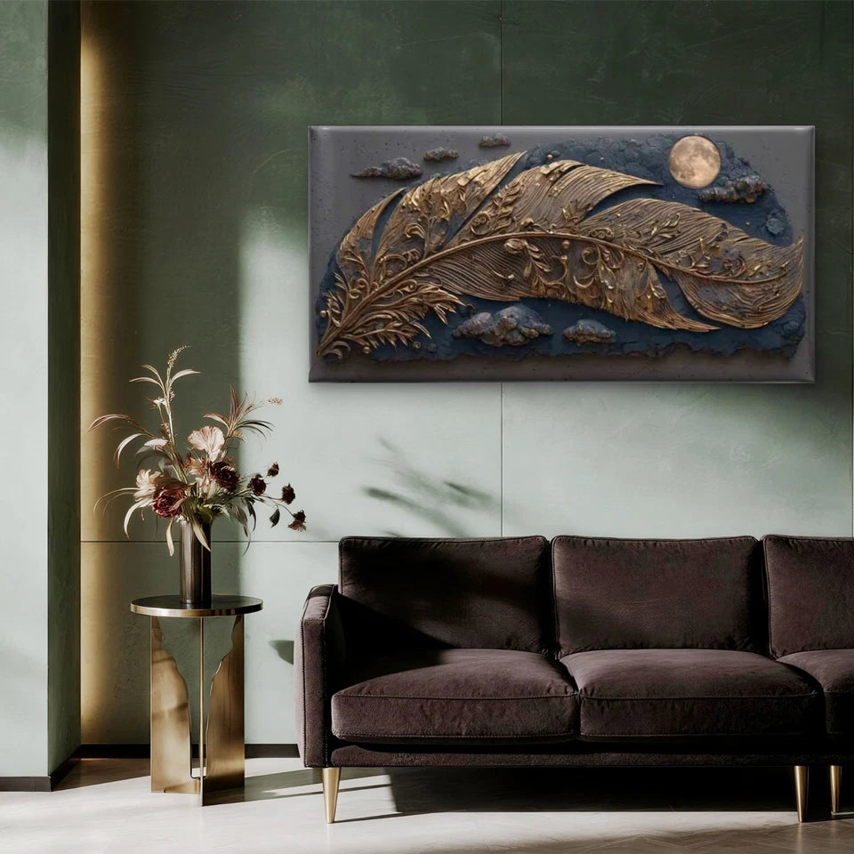 Gilded Flight Under the Moon Wall Art Canvas Office Home Room Framed 120x60cm - Bella Home Decor