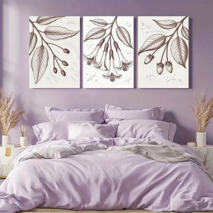 3pcs Botanical Leaves, Bell Flowers Wall Art Set Canvas Framed 40x60cm - High Quality Print 100% Australian Made Wall Canvas Ready to Hang - Bella Home Decor
