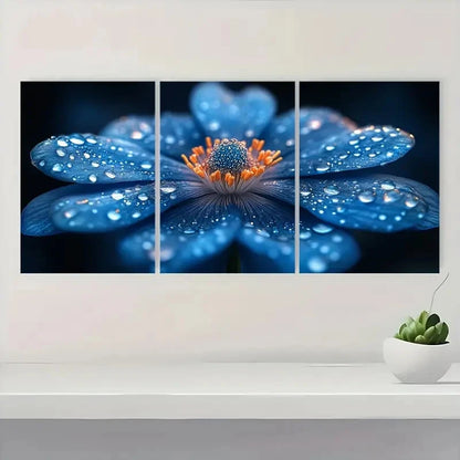 3pcs Blue Star Flower uy  Wall Art Set Canvas Framed 50x70cm - High Quality Print 100% Australian Made Wall Canvas Ready to Hang ( - Bella Home Decor