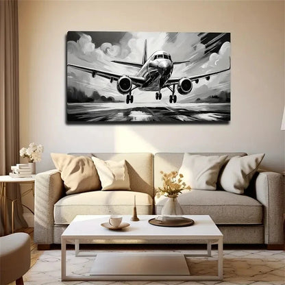 Modern Civil Aircraft White Wall Art Canvas Office Home Room Framed 120x60cm