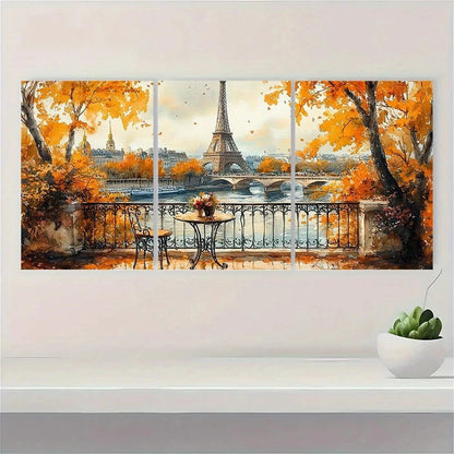 3pcs Eiffel Tower Watercolor Balcony Paris Metal Print Ready to Hang Art - Bella Home Decor