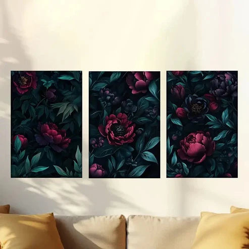 3pcs Blue and red tropical flowers Wall Art Set Canvas Unframed - High Quality Print 100% Australian Made Wall Canvas - Bella Home Decor