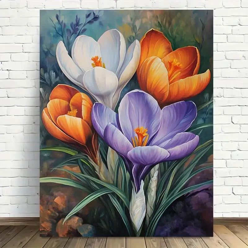 Beautiful Spring Crocus Bloom Vintage Painting 40x60cm Metal Print Ready to Hang - Bella Home Decor