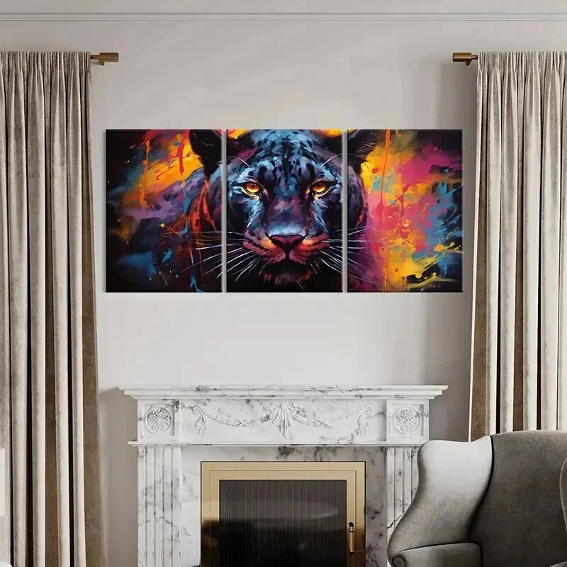 3pcs Black Panther Leopard Retro Watercolor Wall Art Set Canvas Framed 60x90cm - High Quality Print 100% Australian Made Wall Canvas Ready to Hang - Bella Home Decor