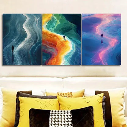 3 PCS One Man Walking Along Chaka Salt Lake Wall Art Set Canvas Unframed - High Quality Print 100% Australian Made Wall Canvas