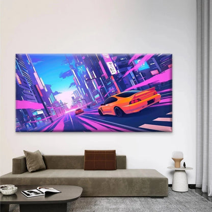 Cyberpunk Synthwave-Style City Wall Art Canvas Office Home Room Framed 120x60cm