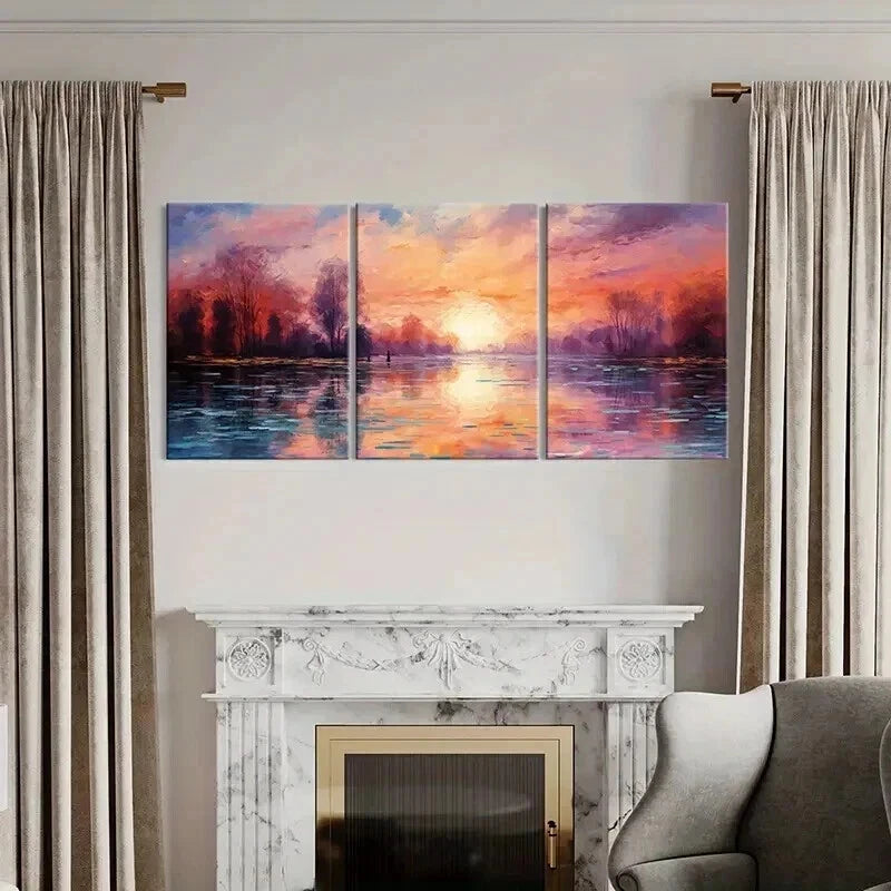 3pcs Nature Sunset Forest River Retro Wall Art Set Canvas Framed 60x90cm - High Quality Print 100% Australian Made Wall Canvas Ready to Hang - Bella Home Decor