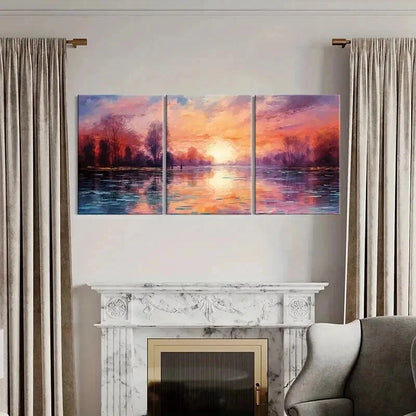 3pcs Nature Sunset Forest River Retro Wall Art Set Canvas Framed 60x90cm - High Quality Print 100% Australian Made Wall Canvas Ready to Hang - Bella Home Decor