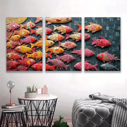 3pcs Colorful Fish Swim Underwater Scene  Wall Art Set Canvas Framed 40x60cm - High Quality Print 100% Australian Made Wall Canvas Ready to Hang - Bella Home Decor