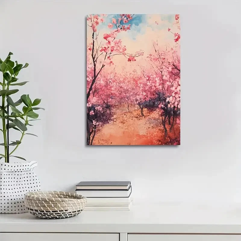 Beautiful Vibrant Pink Blossoms & Soft Sky Painting 40x60cm Metal Print Ready to Hang - Bella Home Decor