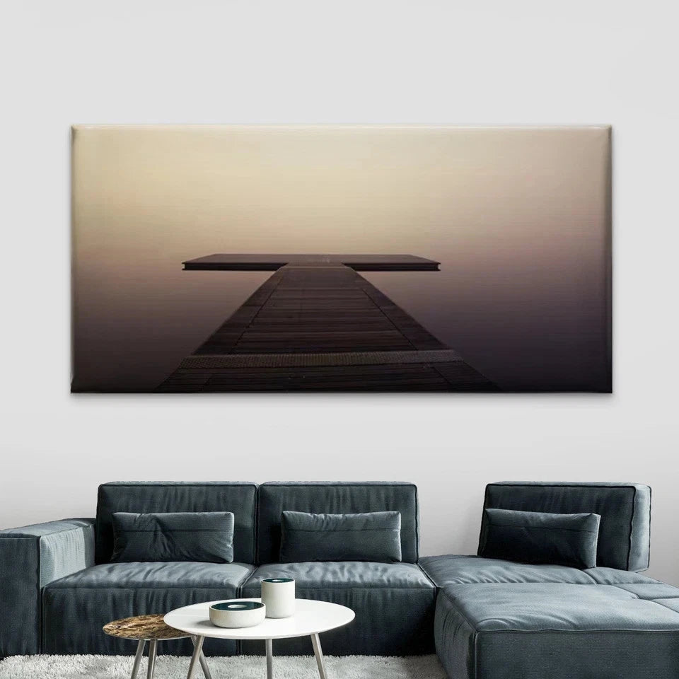 Mysterious Wooden Pier Wall Art Canvas Office Home Room Framed 120x60cm