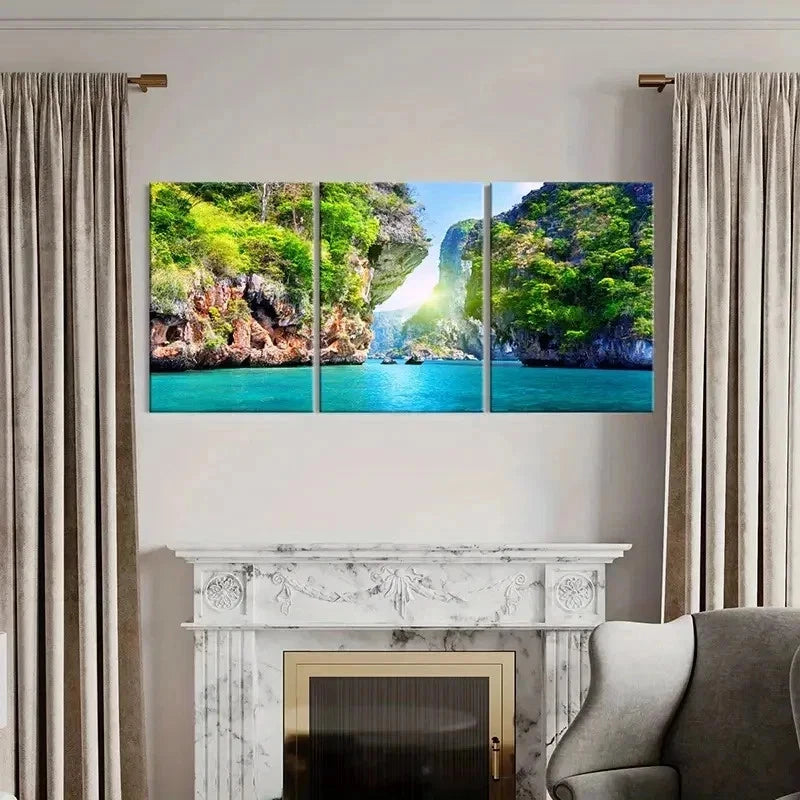 3pcs Lake and Mountain Valley Modern Wall Art Set Canvas Framed 60x90cm - High Quality Print 100% Australian Made Wall Canvas Ready to Hang
