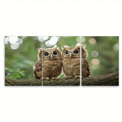 3pcs Adorable Brown Owl Siblings BH  Wall Art Set Canvas Framed 60x90cm - High Quality Print 100% Australian Made Wall Canvas Ready to Hang - Bella Home Decor