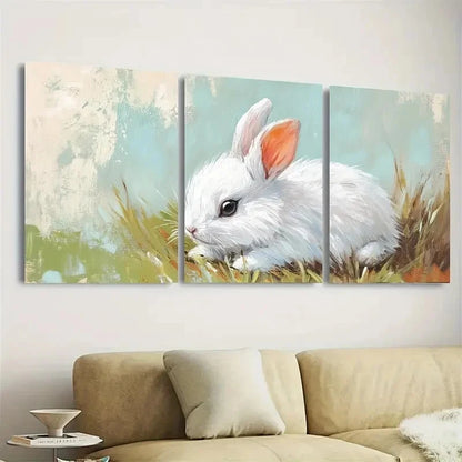 3pcs Rabbit, White Wall Art Set Canvas Framed 40x60cm - High Quality Print 100% Australian Made Wall Canvas Ready to Hang