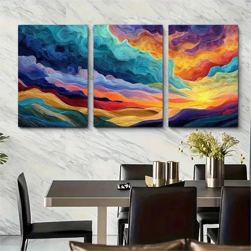 3pcs Colorful Desert Sand Dunes Abstract Perfect Wall Art Set Canvas Framed 50x70cm - High Quality Print 100% Australian Made Wall Canvas Ready to Hang - Bella Home Decor