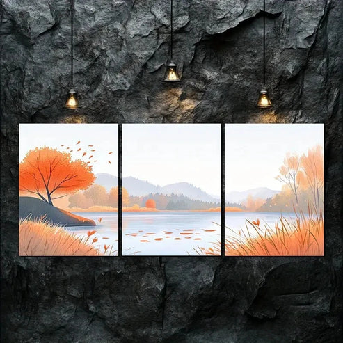 3pcs Autumn Landscape Vibrant Orange Perfect Wall Art Canvas Unframed - High Quality Print 100% Australian Made Wall Canvas - Bella Home Decor
