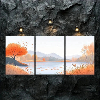 3pcs Autumn Landscape Vibrant Orange Perfect Wall Art Canvas Unframed - High Quality Print 100% Australian Made Wall Canvas - Bella Home Decor