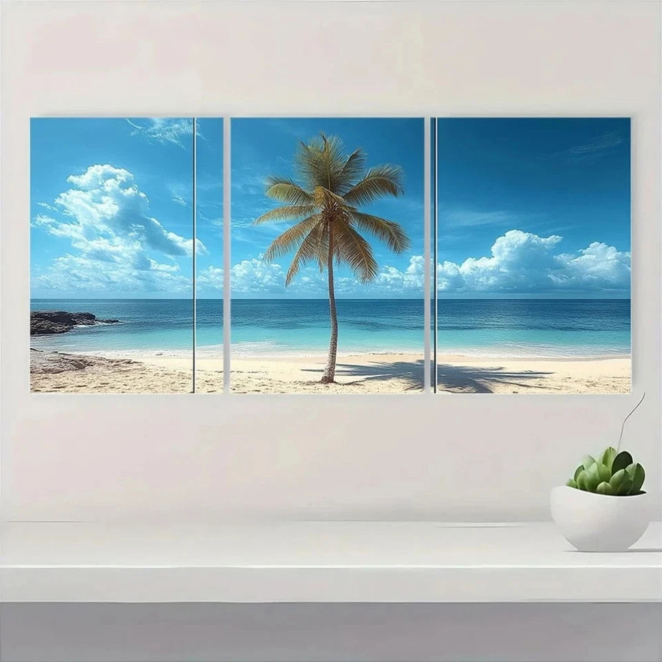 3pcs Coastal Pine Beach Serene Ocean & Sky Wall Art Set Canvas Framed 50x70cm - High Quality Print 100% Australian Made Wall Canvas Ready to Hang