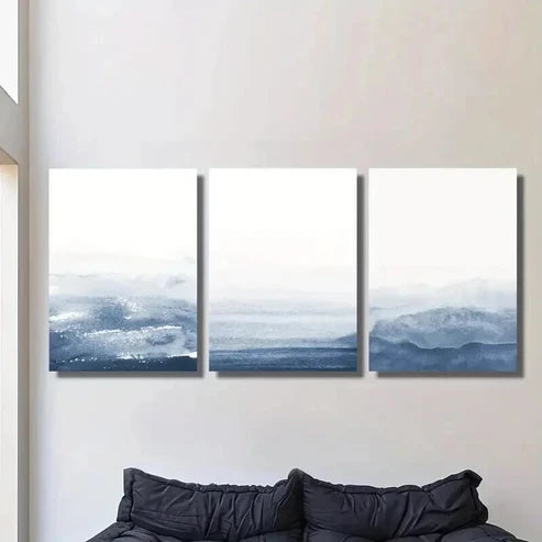3pcs Navy Blue Gradient Abstract Wall Art Set Canvas Unframed - High Quality Print 100% Australian Made Wall Canvas