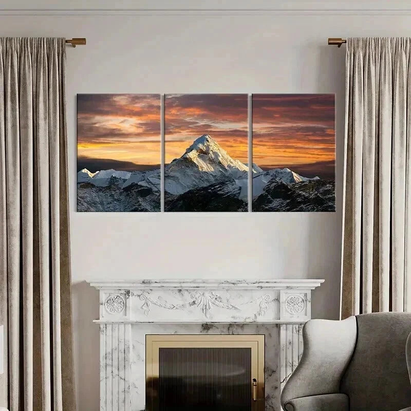 3pcs Natural Landscape Snow Mountains Sunset Wall Art Set Canvas Framed 50x70cm - High Quality Print 100% Australian Made Wall Canvas Ready to Hang - Bella Home Decor