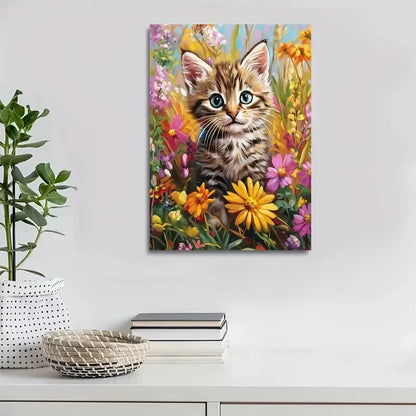 Adorable Bengal Cat Kitten with Vibrant Flowers 40x60cm Metal Print Ready to Hang - Bella Home Decor