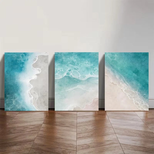 3pcs Beach Waves, Serene Aqua Ocean Metal Print Ready to Hang Art