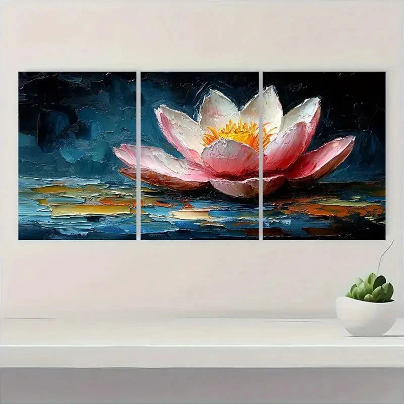 3pcs Water Lily Painting Set WL     Wall Art Set Canvas Framed 50x70cm - High Quality Print 100% Australian Made Wall Canvas Ready to Hang - Bella Home Decor