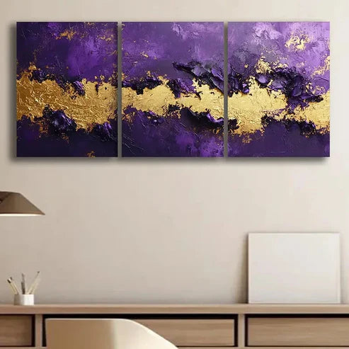 3pcs Purple and Golden Abstract Design Perfect Wall Art Set Canvas Unframed - High Quality Print 100% Australian Made Wall Canvas