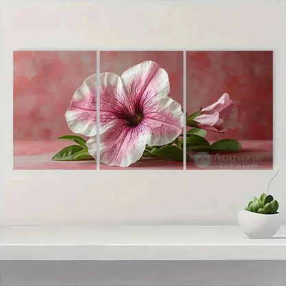 3pcs Pink & White Floral Petunia Art Y  Wall Art Set Canvas Framed 50x70cm - High Quality Print 100% Australian Made Wall Canvas Ready to Hang