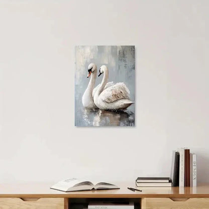 Beautiful Elegant White Swans Oil Painting 60x90cm Metal Print Ready to Hang