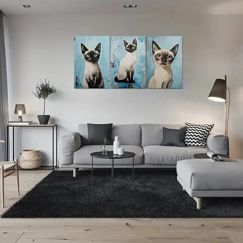 3pcs Vibrant Blue Eyes Abstract Pet Portraits Metal Print Ready to Hang Art