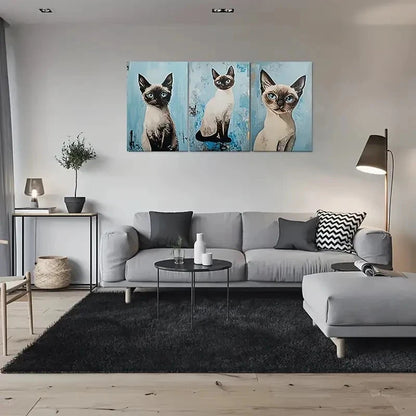 3pcs Vibrant Blue Eyes Abstract Pet Portraits Metal Print Ready to Hang Art