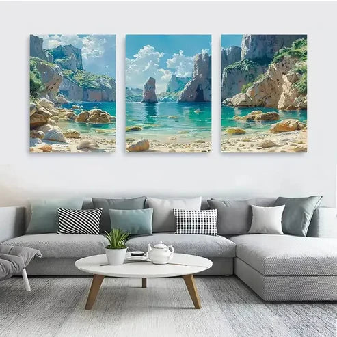 3pcs Serene Beach And Cliff Wall Art Set Canvas Unframed - High Quality Print 100% Australian Made Wall Canvas