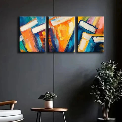 3pcs Colorful Abstract Book Design Perfect Wall Art Set Canvas Unframed - High Quality Print 100% Australian Made Wall Canvas - Bella Home Decor